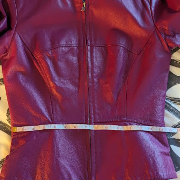 Fuchsia leather jacket - size 6 - Picture 6 of 7